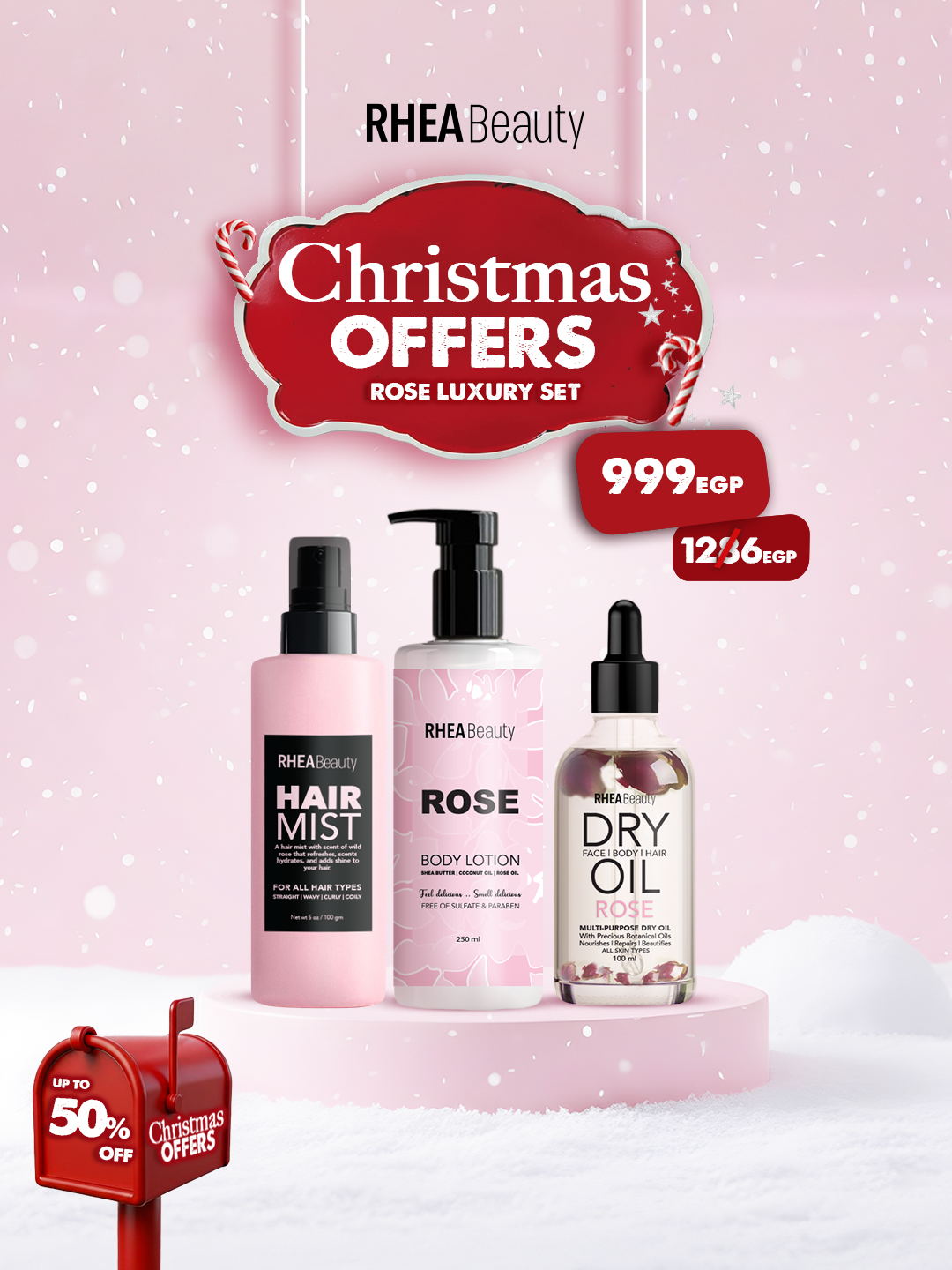 Rose luxury set - Rose dry oil 100 MLS - Rose body lotion _ Rose hair mist