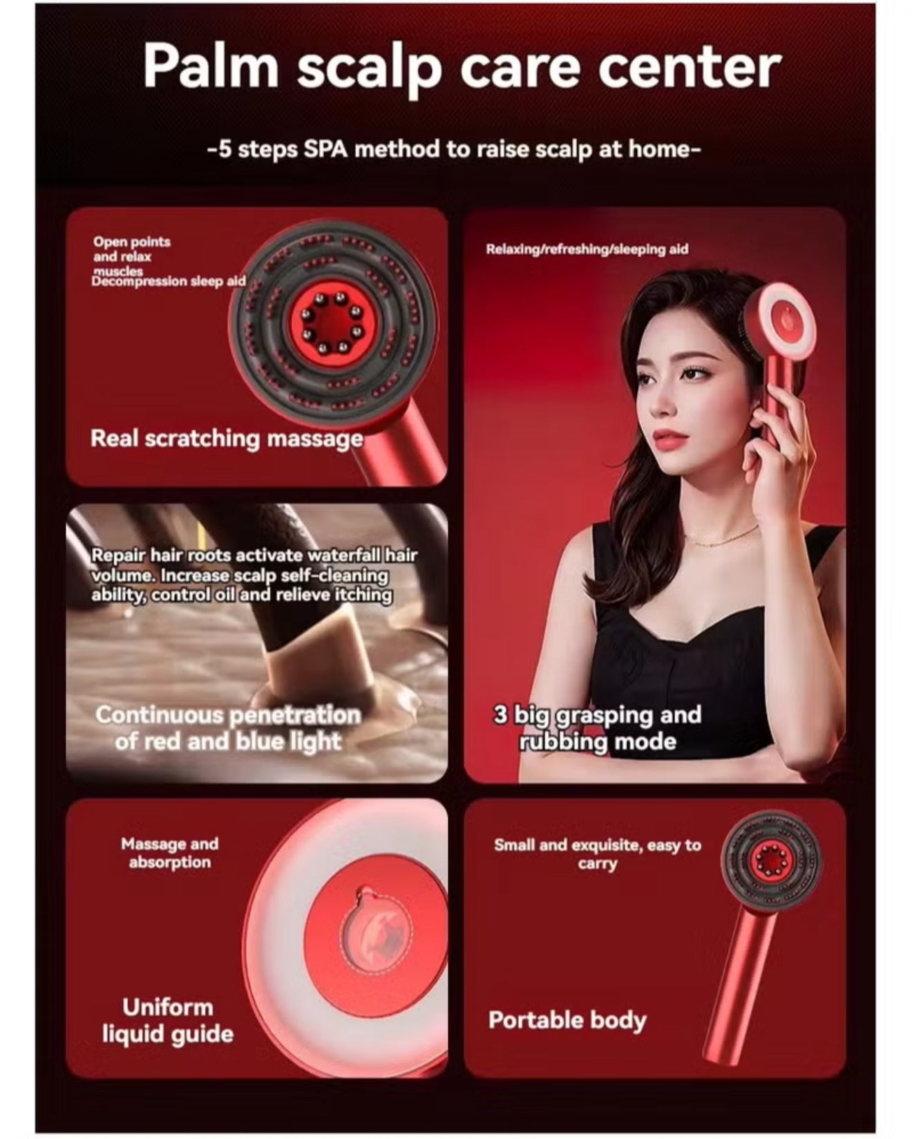 Hair Comb Massage Red And Blue Light Medicated Massage Comb Hair Skin Medicated Anti-Hair Loss