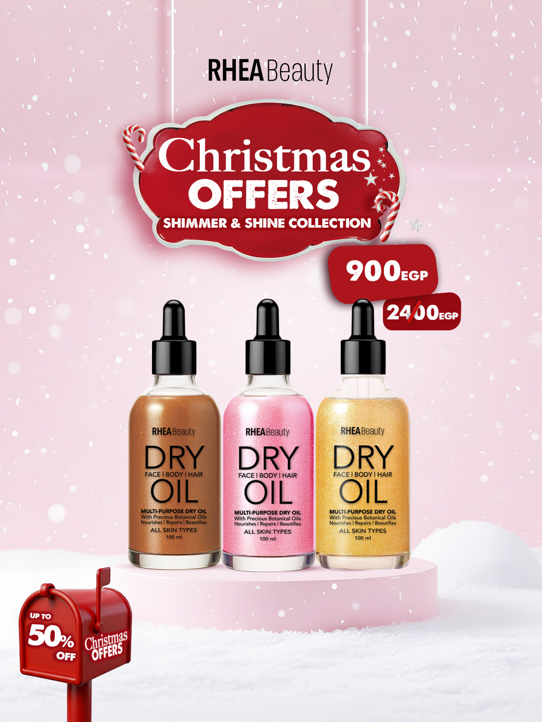 Shimmer and shine collection- bronze dry oil - pink dry oil- gold dry oil