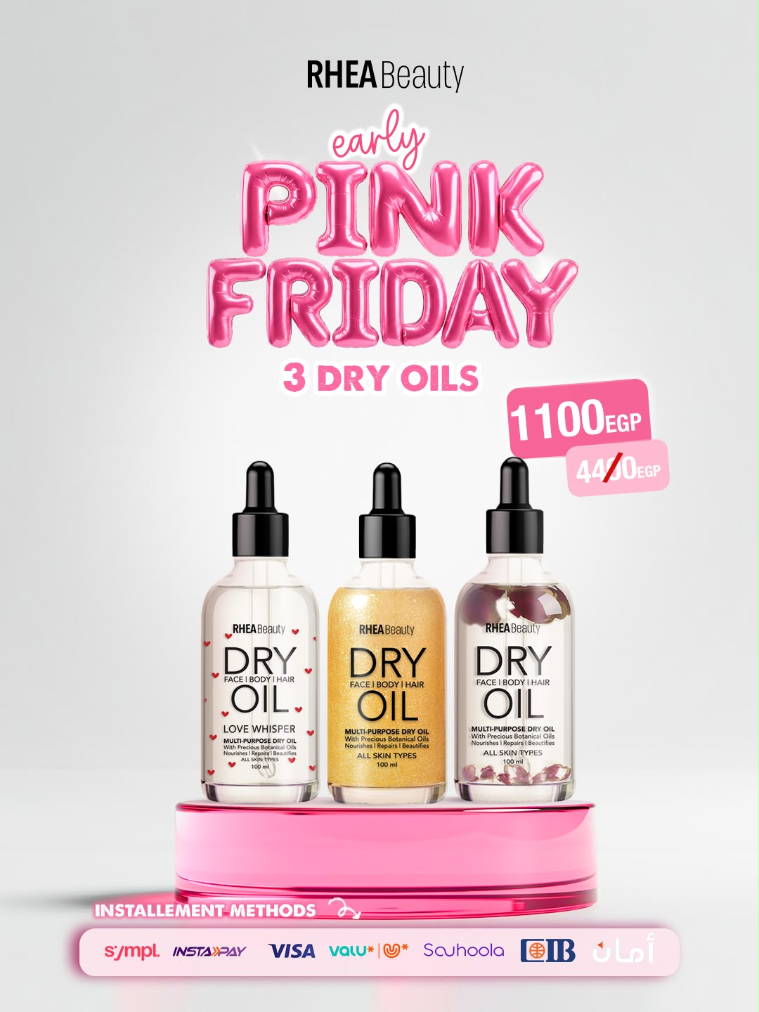 3 Dry Oils offer ( Rose - love whisper- shimmering dry oil )