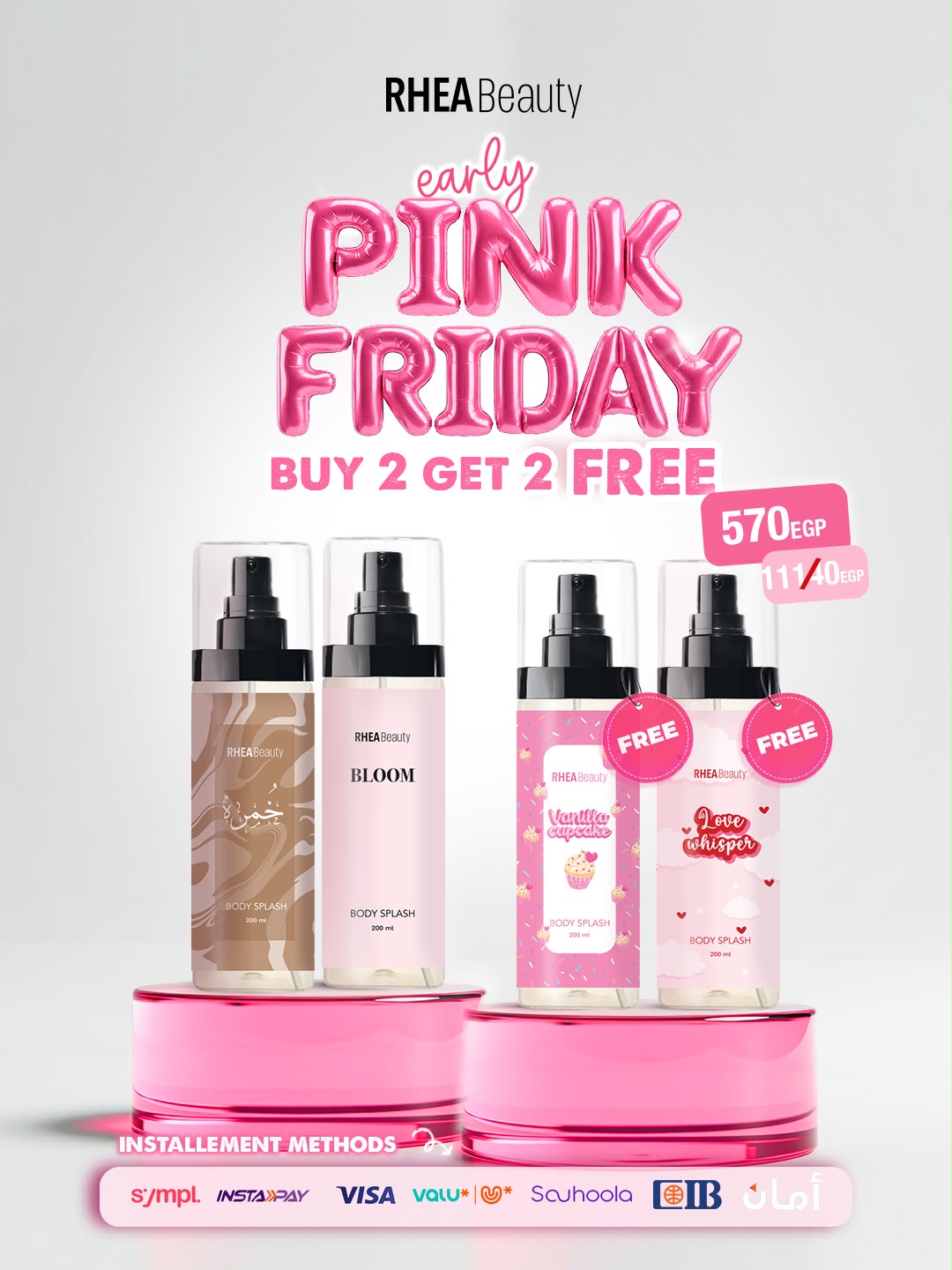 Buy 2 Get 2 free Body Splash Offer ( love whisper - vanilla cupcake - bloom - khumra)