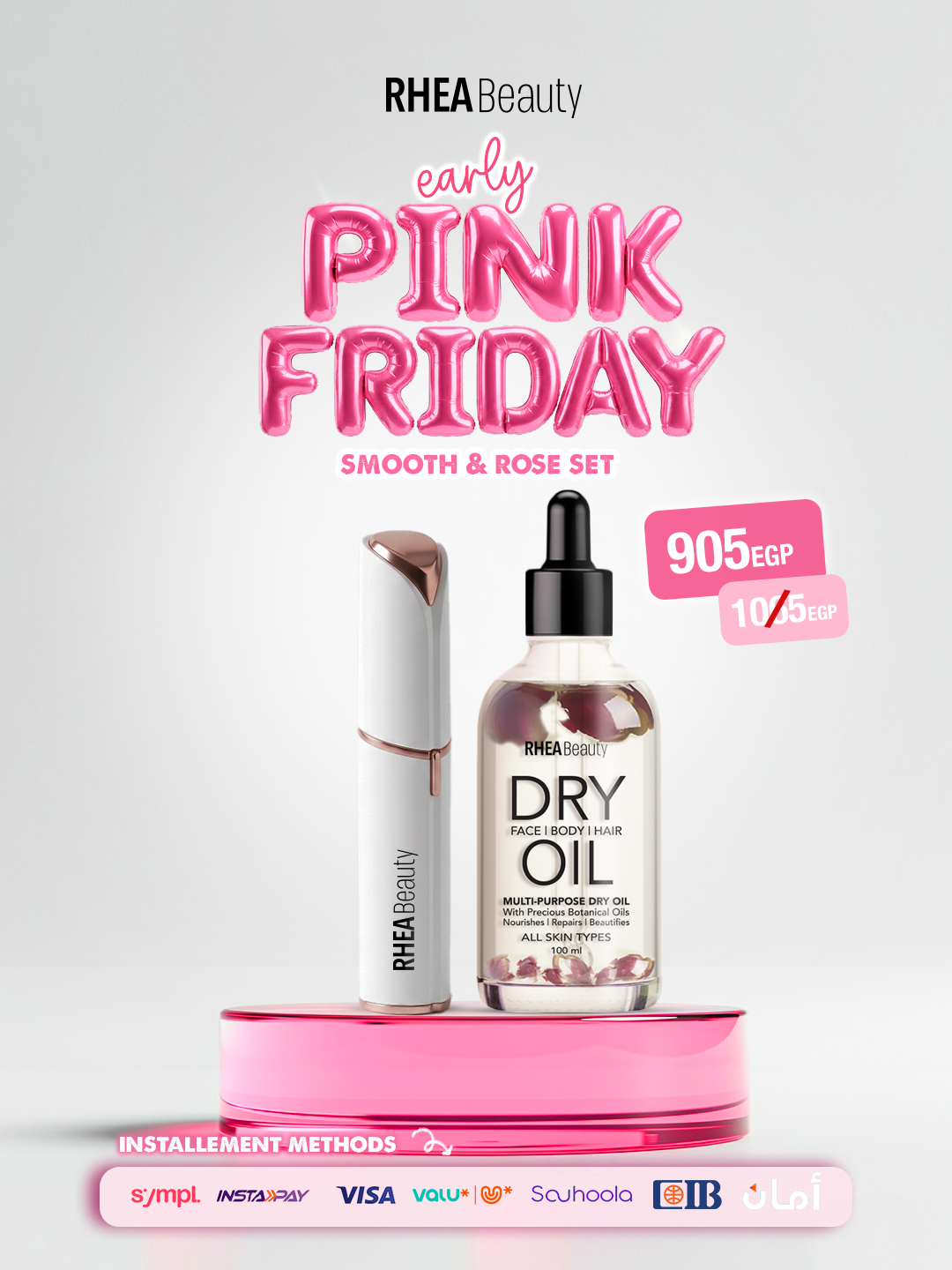 Smooth & Rose Set ( dry oil rose 100ml - face hair removal)